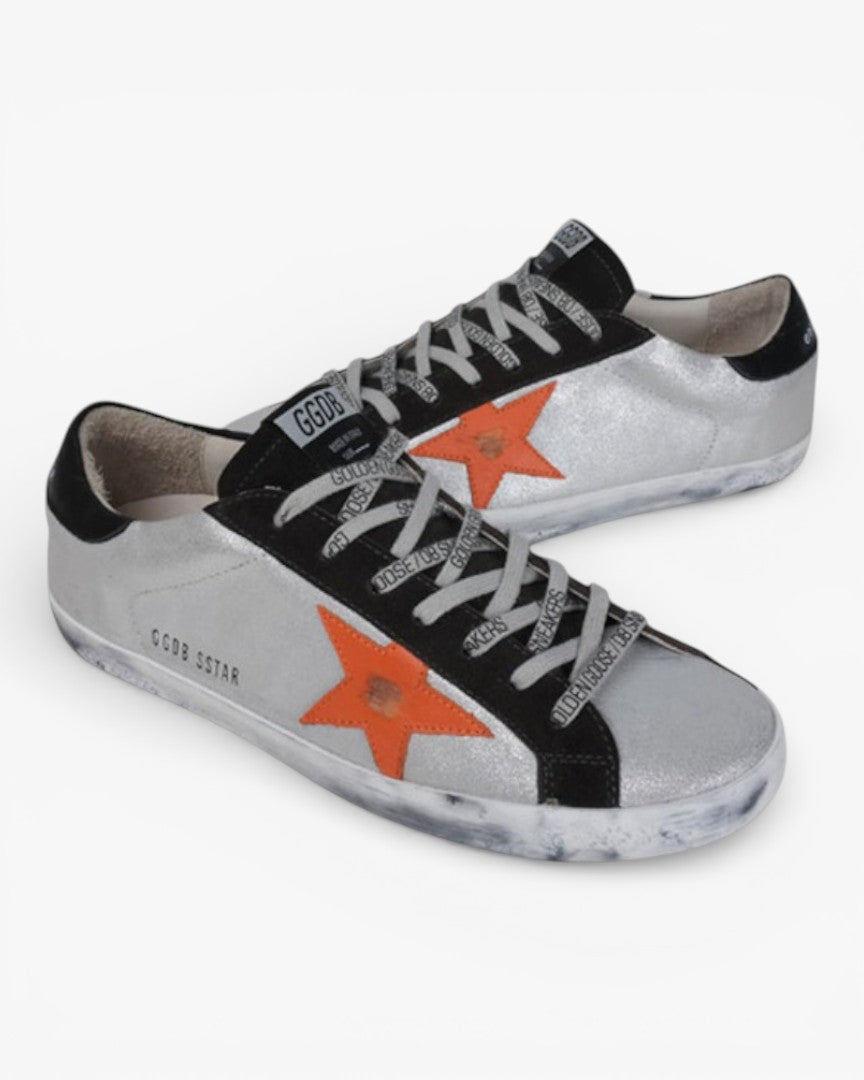 Golden Goose Silver Orange Handcrafted Custom Couple Sneakers