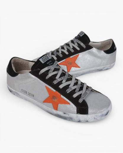 Golden Goose Silver Orange Handcrafted Custom Couple Sneakers