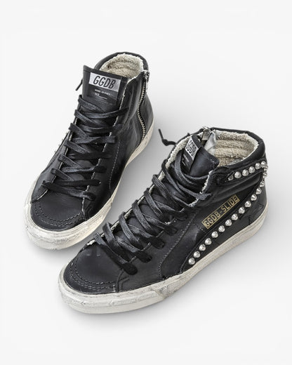 Golden Goose Slide Black Handmade Custom Couple Shoes Sizes 34-46