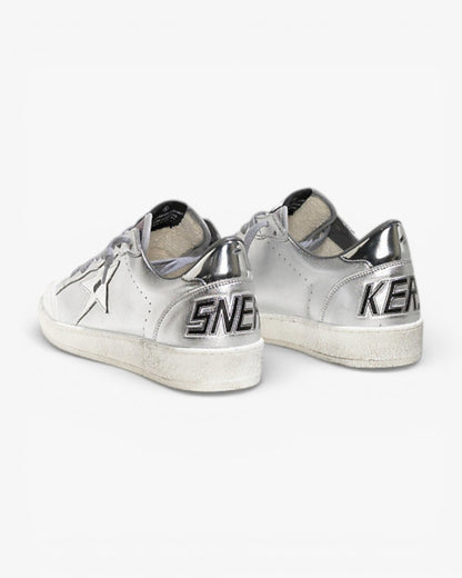 Golden Goose Ball Star White Leather Sneakers Silver Leather Star Silver Mirror Heel Tab