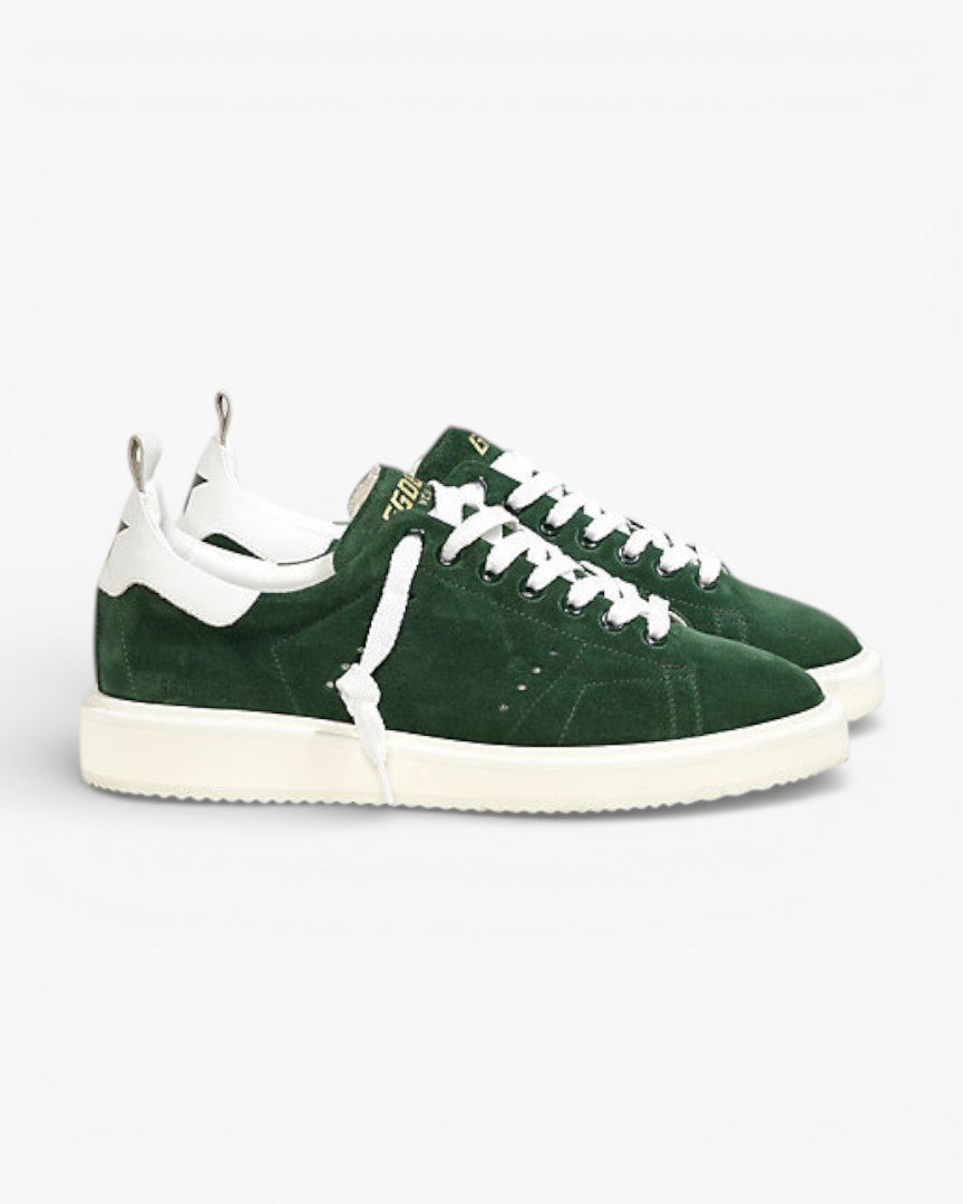 Golden Goose Green Calf Suede Starter Sneakers with White Sole