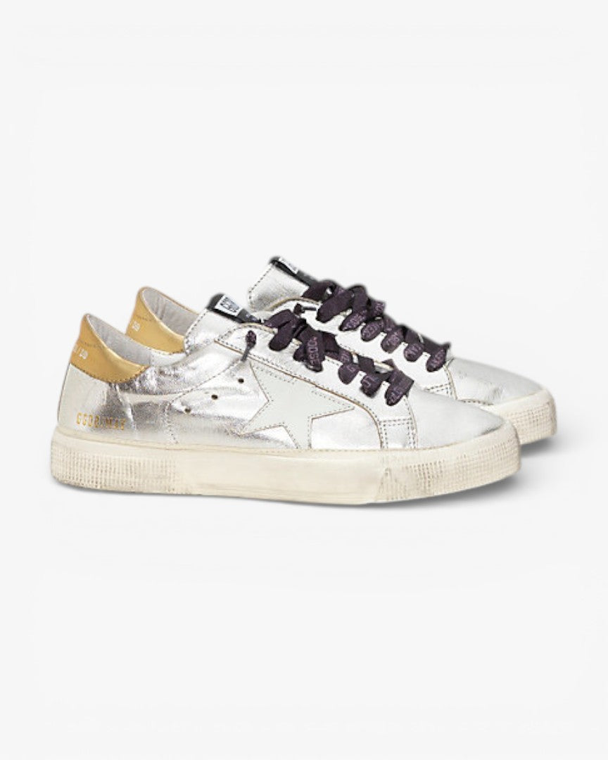 Golden Goose MAY Sneakers Silver Gold White Leather