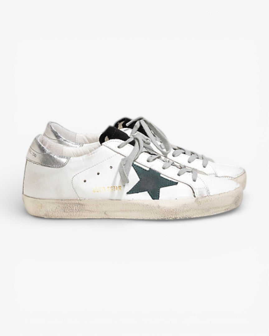 Golden Goose Super‑Star Sneakers White Leather Petroleum Star