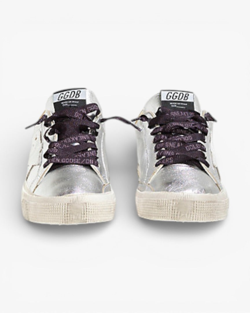 Golden Goose MAY Sneakers Silver Gold White Leather