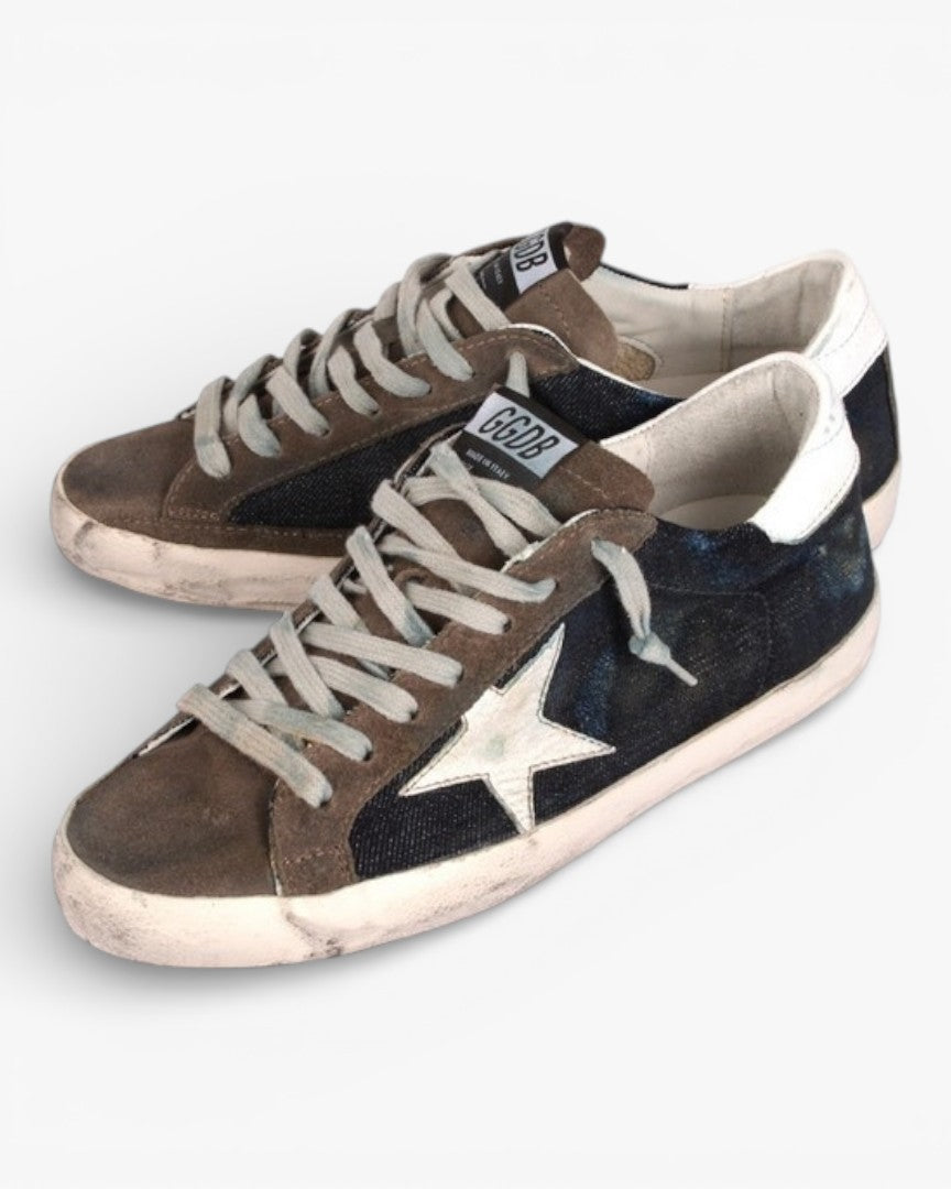Golden Goose Superstar Brown Navy Handcrafted Couple Sneakers