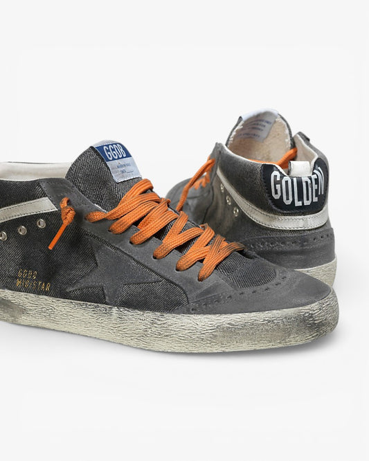 Golden Goose MID STAR Sneakers Canvas di Cotone Stella Camoscio Denim Destroyed