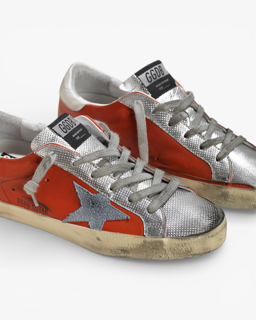Golden Goose Super Star Leather Sneakers Suede Star Red Silver