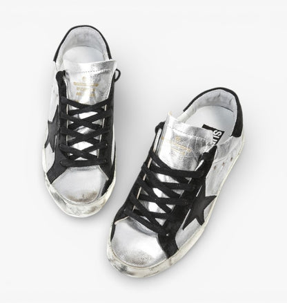Golden Goose Super-Star Sneakers Leather Suede Star Silver Black Leather