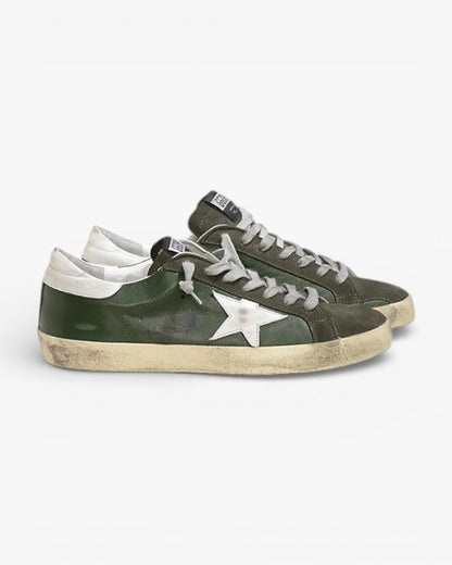 Golden Goose Super-Star Sneakers with Forest Green Leather Star