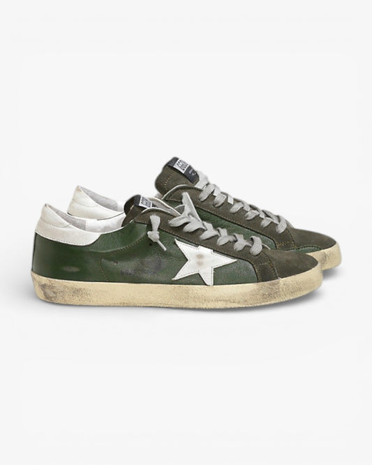 Golden Goose Super-Star Sneakers with Forest Green Leather Star