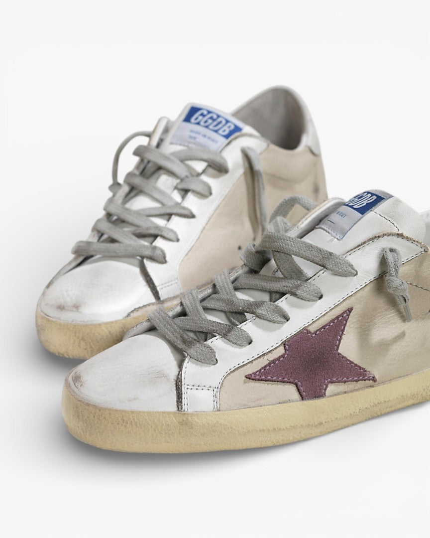 Golden Goose Super Star Leather Sneakers Suede Star Milk White Lilac
