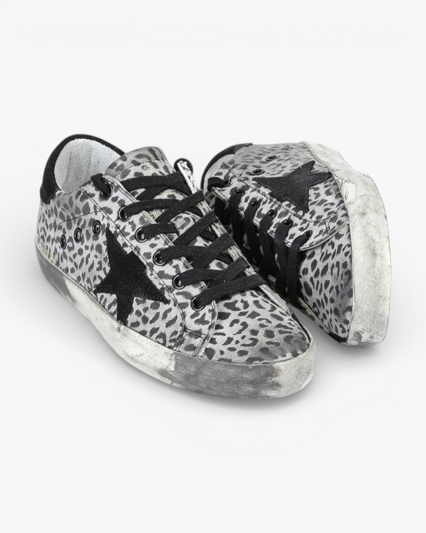 Golden Goose Super Star Sneakers Leather Suede Star White Leopard Eagle