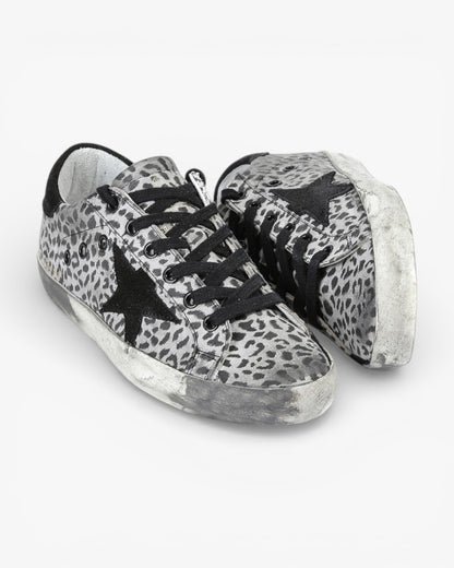 Golden Goose Super Star Sneakers Leather Suede Star White Leopard Eagle