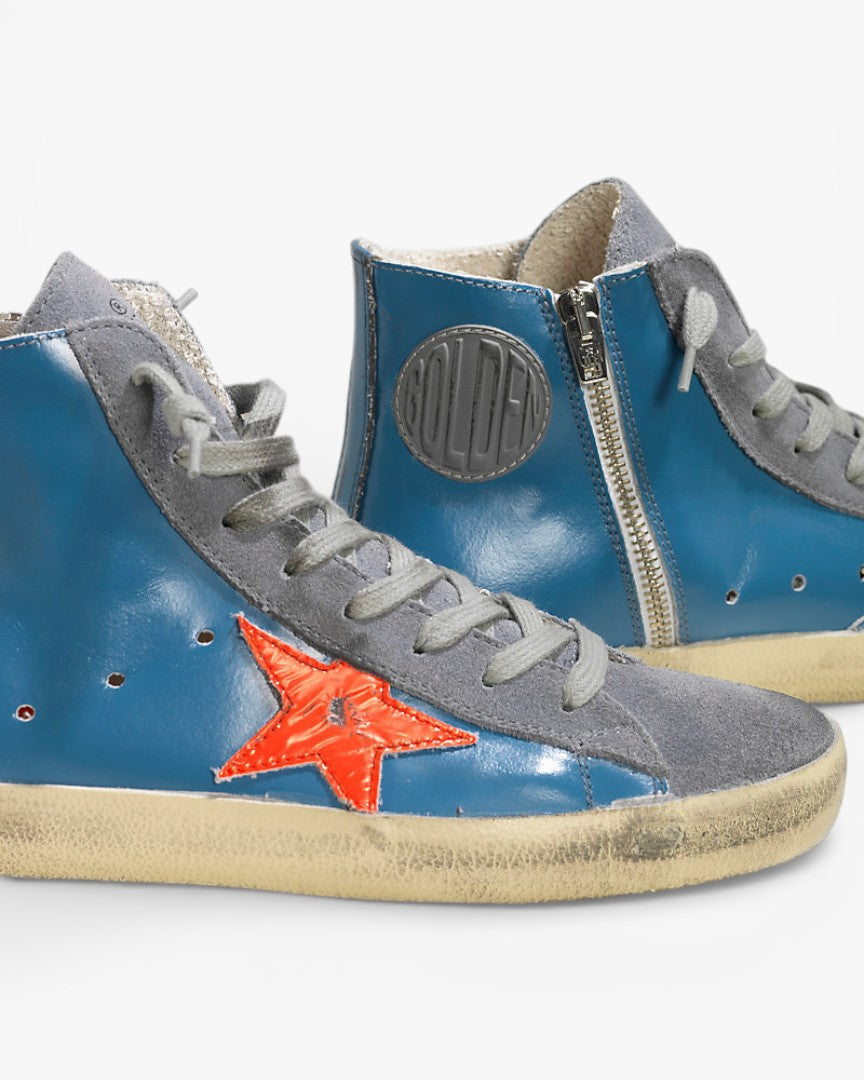 Golden Goose FRANCY Sneakers Pelle Stella Pelle Sky Red Fluo Star