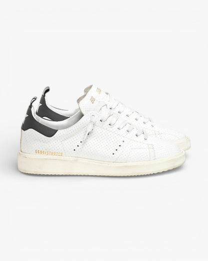 Golden Goose White Perforated Calf Leather Starter Sneakers with Spot Design