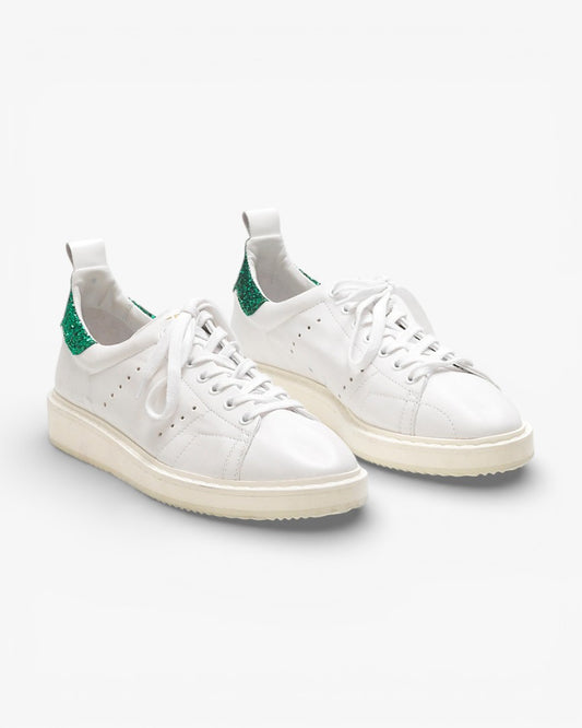 Golden Goose Starter Sneakers G30WS631 Natural Calf Leather Glitter Heel