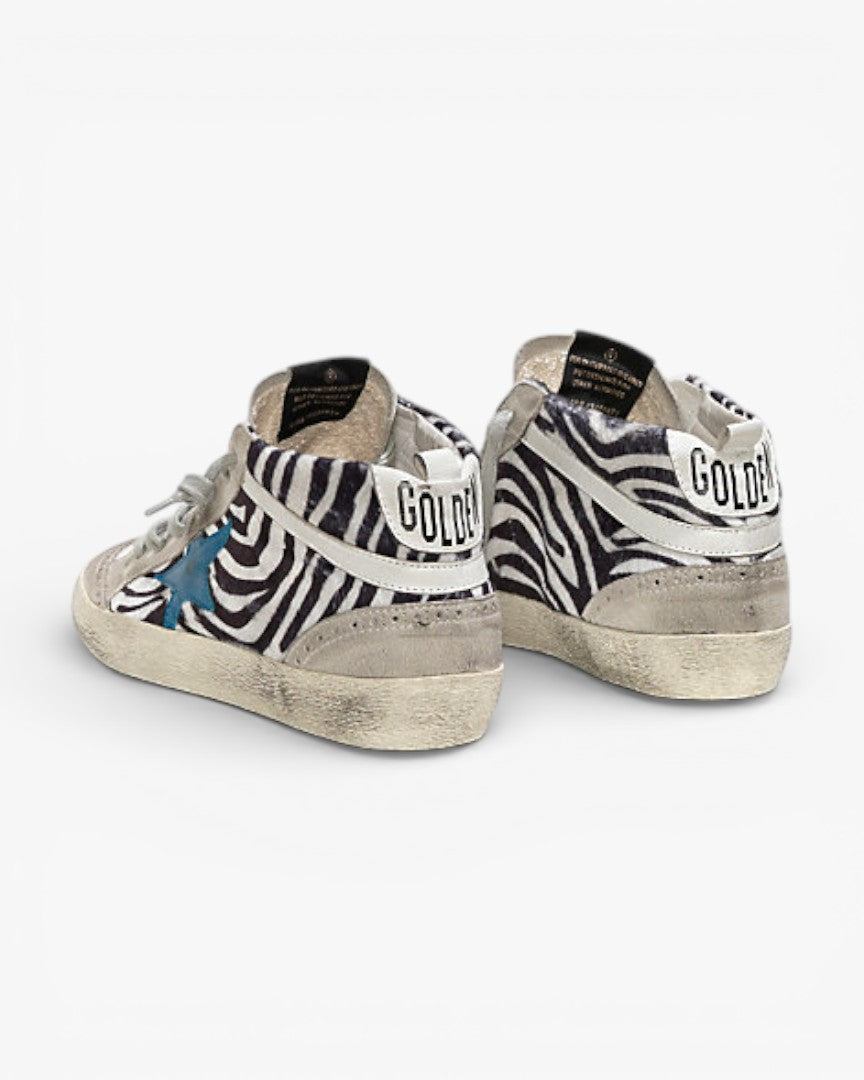 Golden Goose MID STAR Sneakers Printed Fabric Pony Effect Skin Leather Star