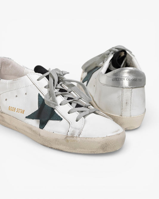 Golden Goose Super‑Star Sneakers White Leather Petroleum Star