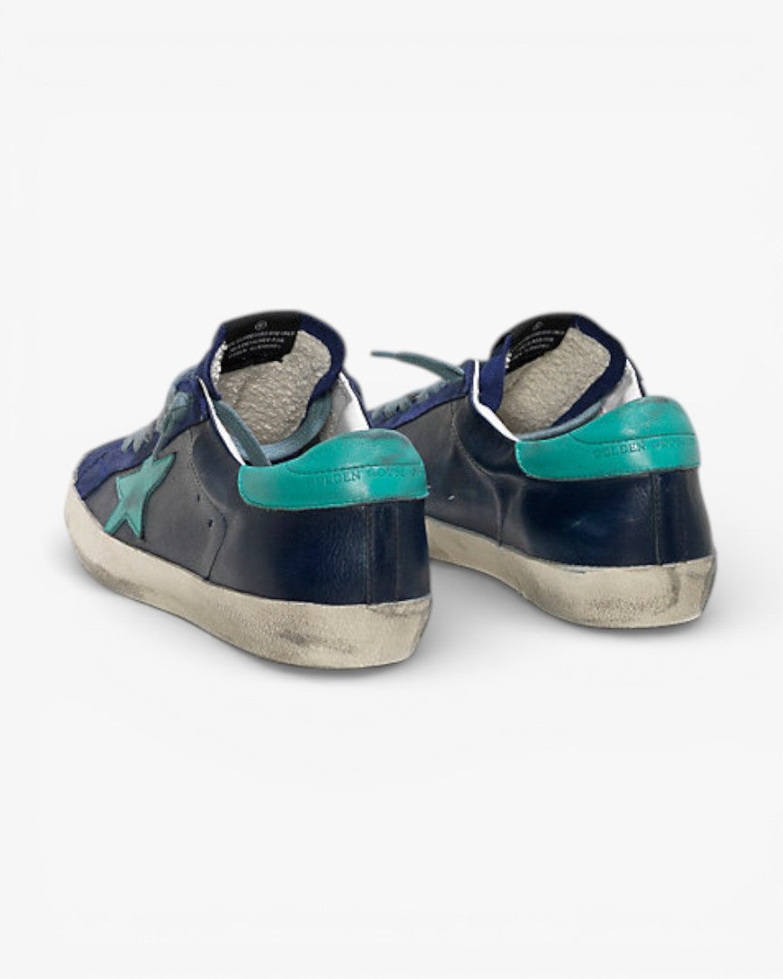 Golden Goose Super-Star Sneakers with Navy Blue Leather Star