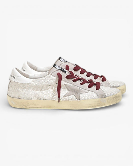 Golden Goose Super‑Star Sneakers White Glitter Suede Star