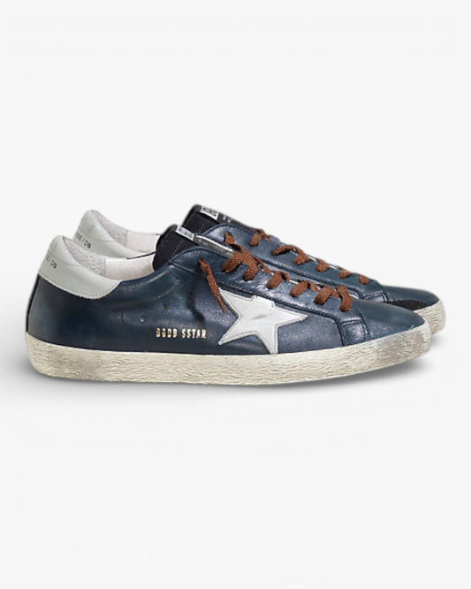 Golden Goose Super‑Star Sneakers Blue Leather Brown