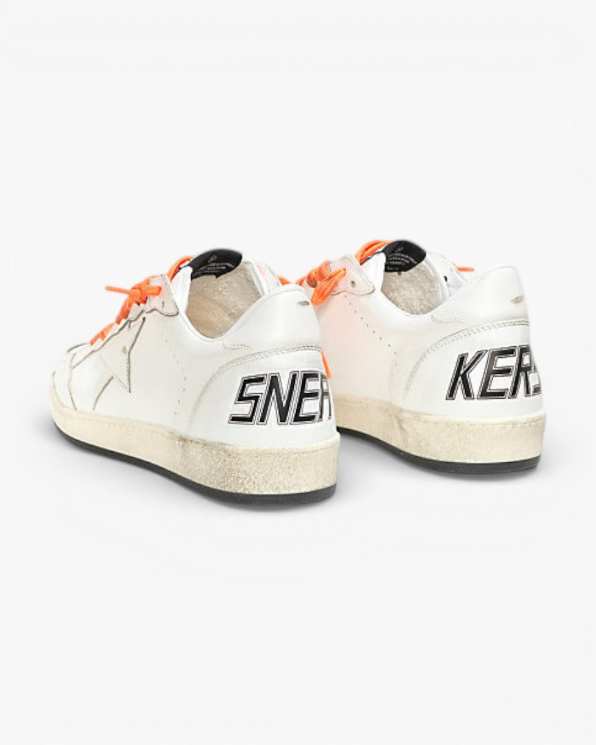 Golden Goose Ball Star White Leather Sneakers White Star Orange Laces