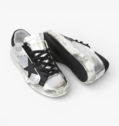 Golden Goose Super-Star Sneakers Leather Suede Star Silver Black Leather