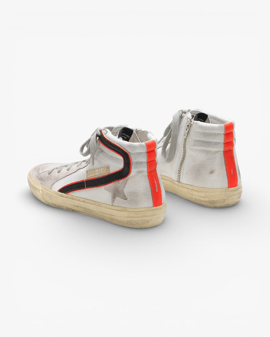 Golden Goose Slide Sneakers White Mesh Red Black Detailing