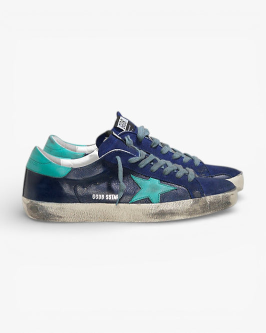 Golden Goose Super-Star Sneakers with Navy Blue Leather Star