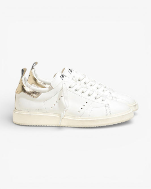 Golden Goose White Calf Leather Starter Sneakers with Gold Accents