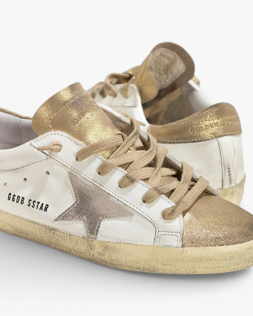 Golden Goose Super Star Leather Sneakers Suede Star Gold White