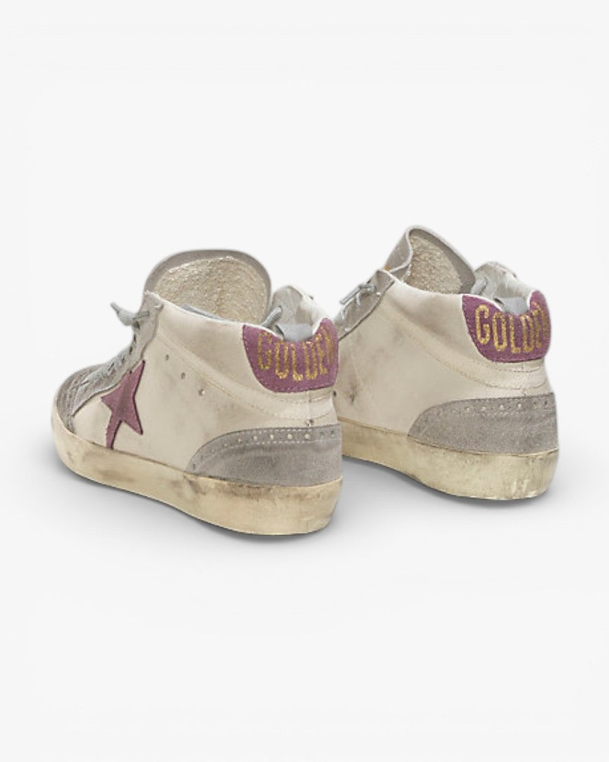 Golden Goose MID STAR Sneakers Pelle Stella Camoscio White Pink Star