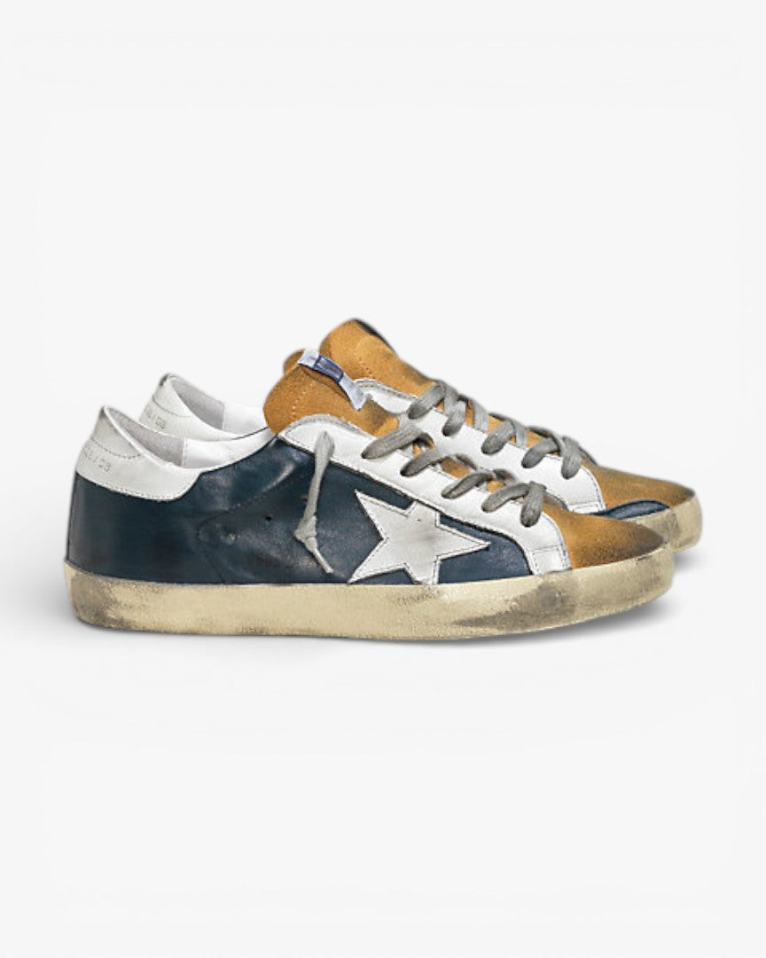 Golden Goose Super Star Leather Sneakers Leather Star Blue Beige