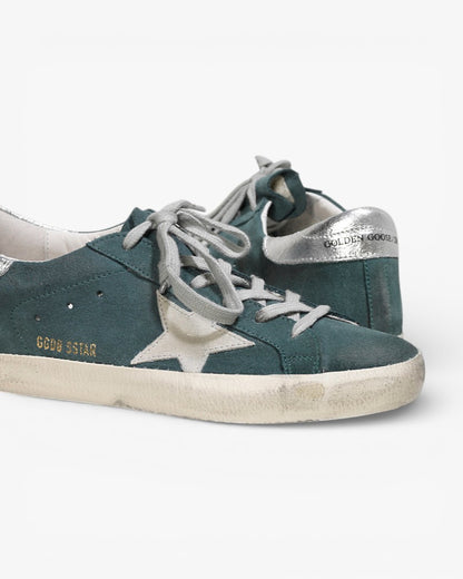 Golden Goose Super‑Star Sneakers Green Suede Silver Star