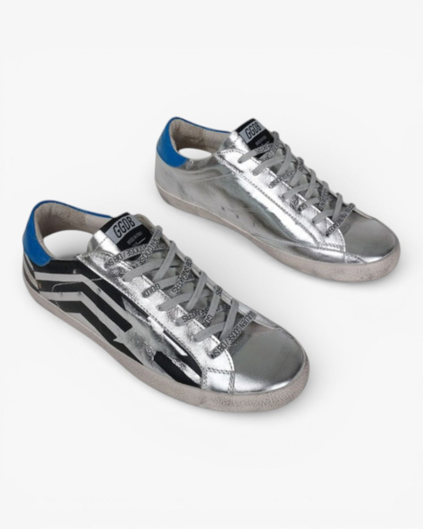 Golden Goose Silver Flag Handcrafted Custom Couple Sneakers