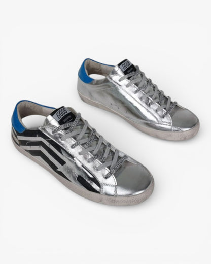 Golden Goose Silver Flag Handcrafted Custom Couple Sneakers