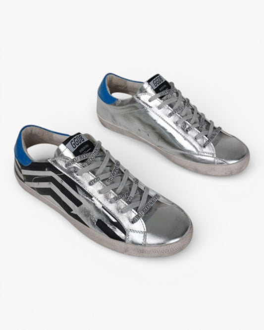 Golden Goose Silver Flag Handcrafted Custom Couple Sneakers