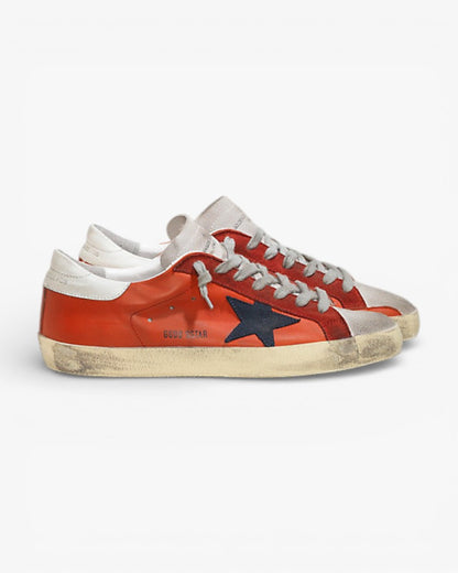 Golden Goose Super Star Leather Sneakers Suede Star Red Leather White