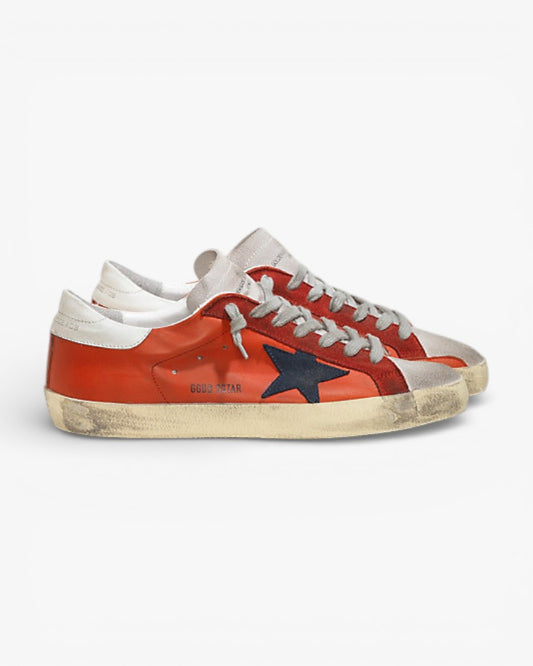 Golden Goose Super Star Leather Sneakers Suede Star Red Leather White