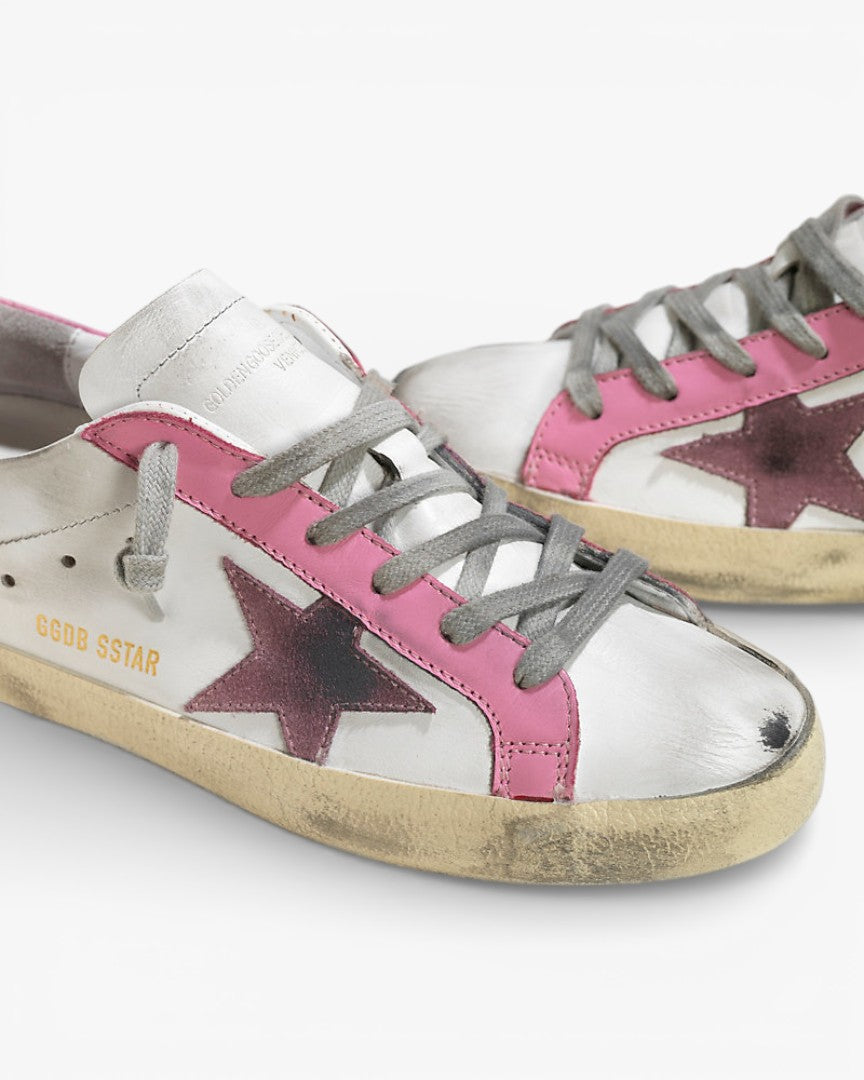 Golden Goose Super Star Leather Sneakers Suede Star White Pink