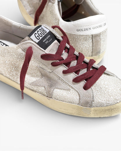 Golden Goose Super‑Star Sneakers White Glitter Suede Star