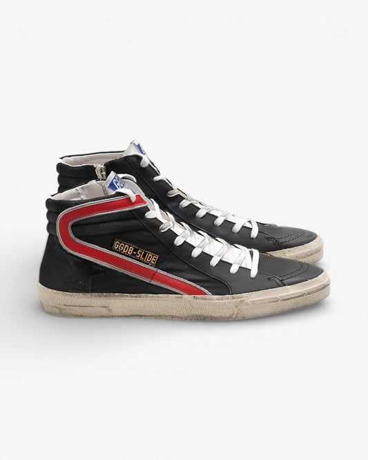 Golden Goose Slide Sneakers G30MS595.Q1 Black Leather Red Detailing