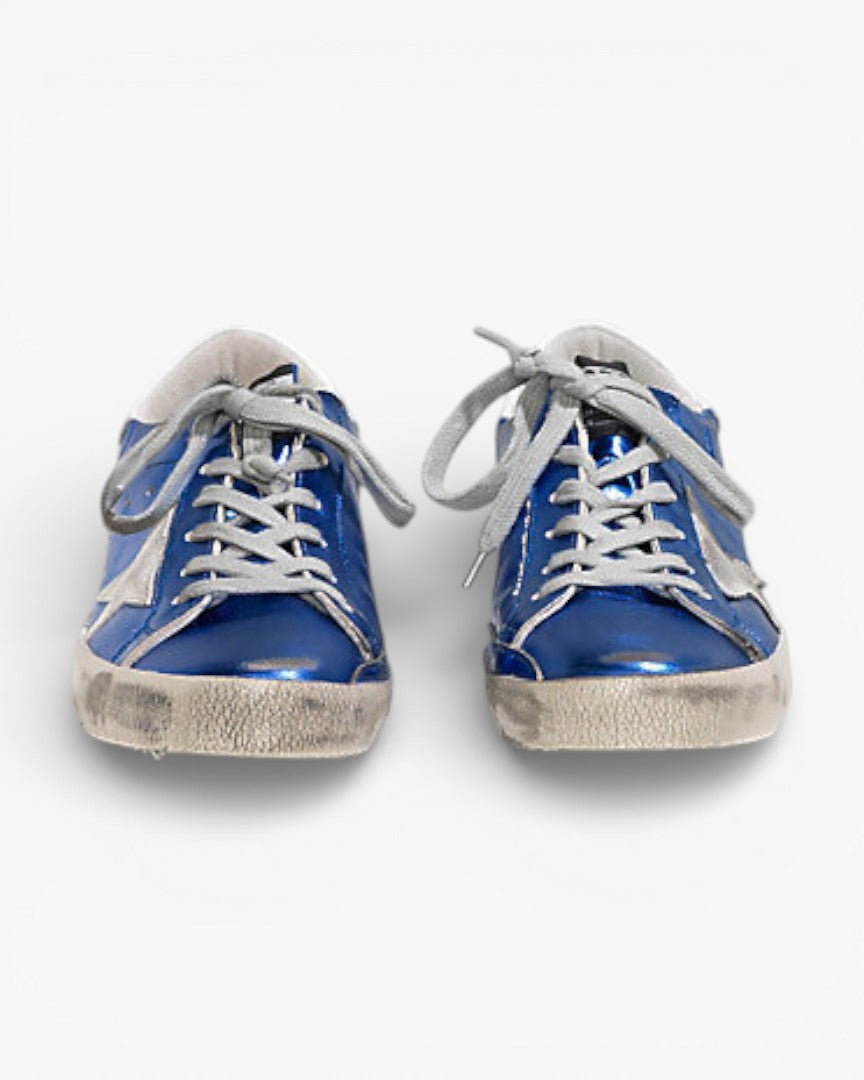 Golden Goose Super‑Star Sneakers Blue Laminated White Suede Star