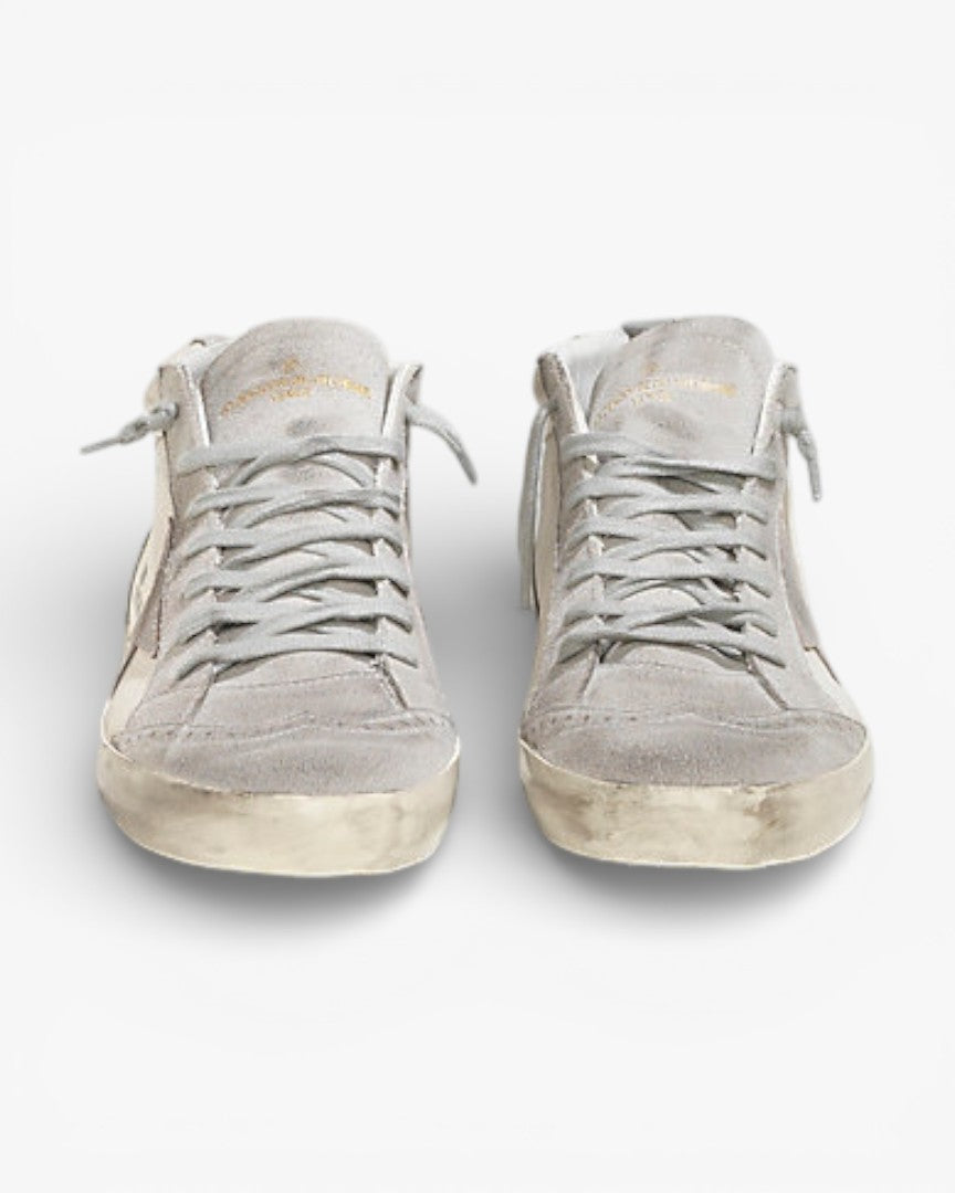Golden Goose MID STAR Sneakers Pelle Stella Camoscio White Silver Star