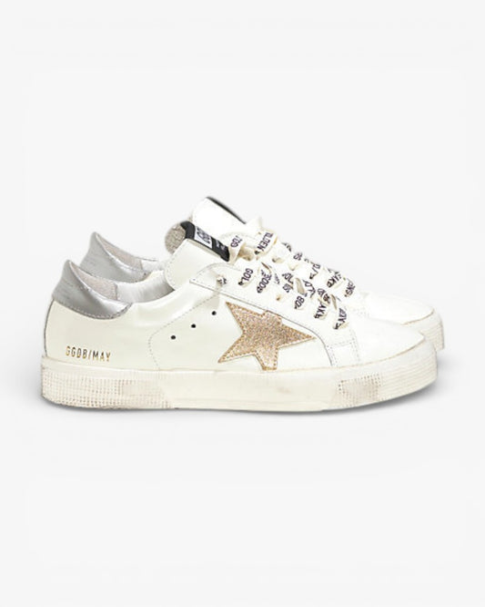 Golden Goose MAY Sneakers White Leather Silver Gold Star