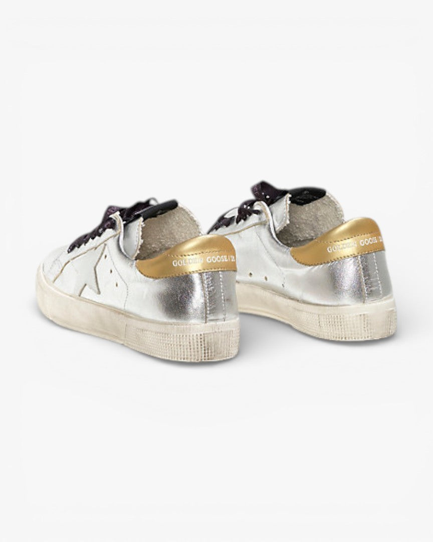 Golden Goose MAY Sneakers Silver Gold White Leather