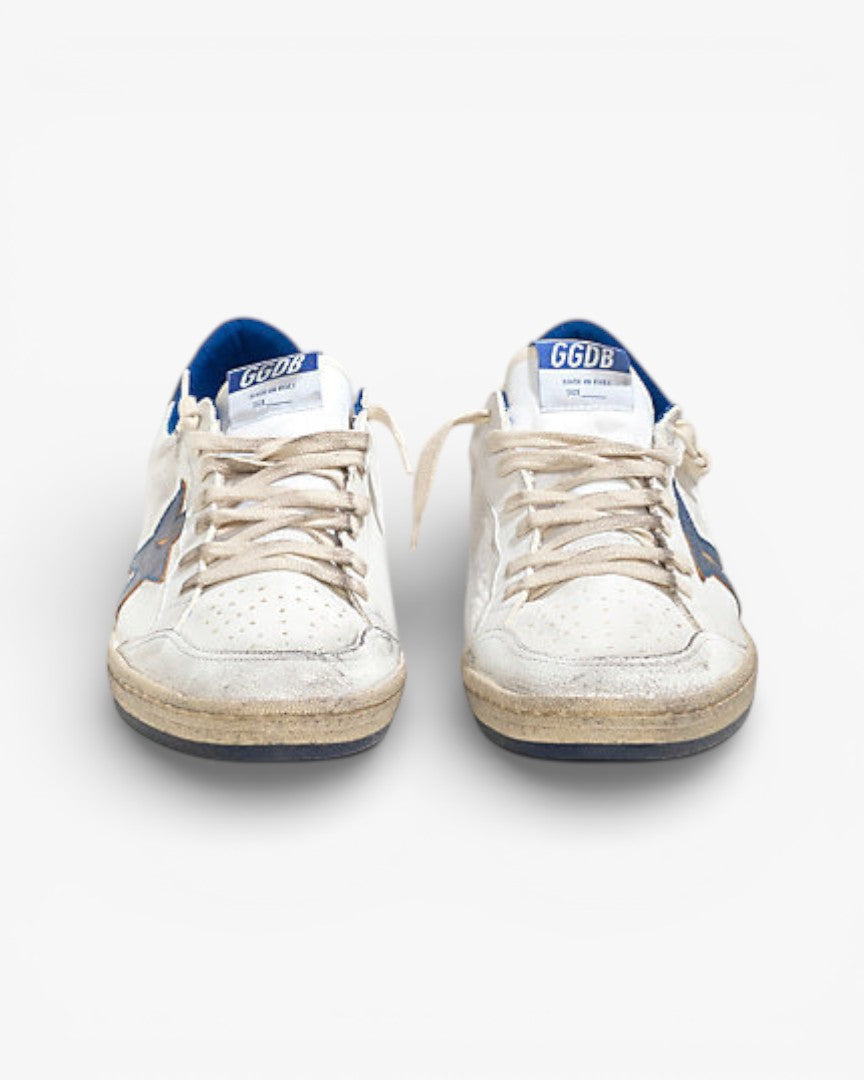 Golden Goose Ball Star White Leather Sneakers Blue Star Blue Heel Tab