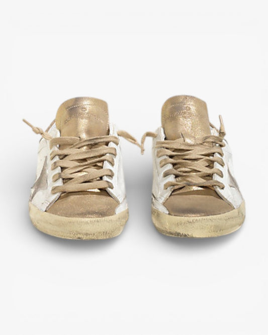 Golden Goose Super Star Leather Sneakers Suede Star Gold White
