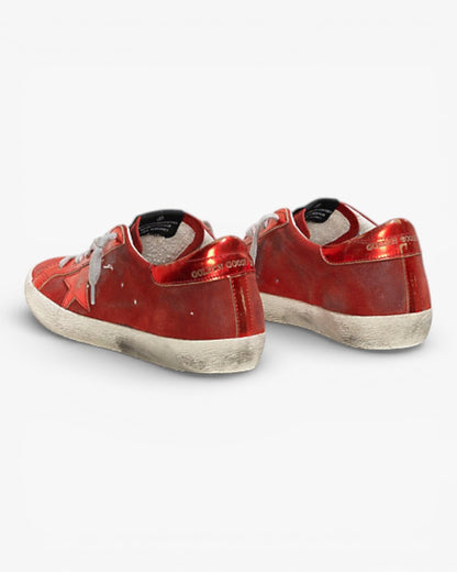 Golden Goose Super‑Star Sneakers Red Suede Laminated Leather Star