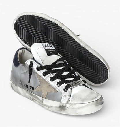Golden Goose Super-Star Sneakers Leather Suede Star Silver Arch No Stitching